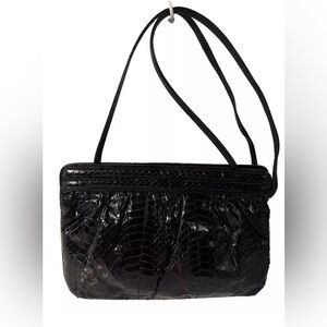 Vintage  80s Aspects Black Genuine Snakeskin Black Purse Made in Hong Kong